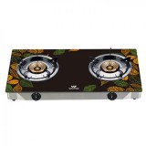 Walton WGS-GNS1 (LPG / NG) Leaf Sketch Glass Top Double Burner