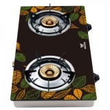 Walton WGS-GNS1 (LPG / NG) Leaf Sketch Glass Top Double Burner